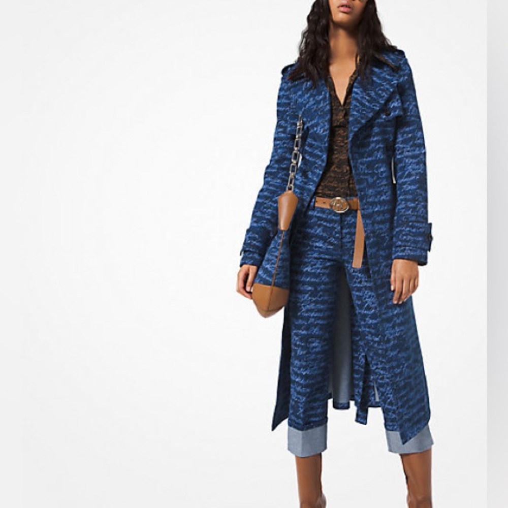 Michael Kors Signature Print Denim Trench Coat